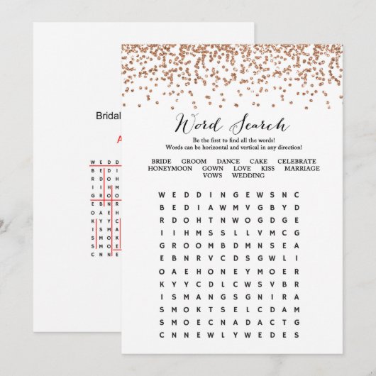 Word Search Roos Gold Vrijgezellenfeest Game 5x7 Kaart (Voorkant / Achterkant)