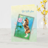 Word snel beter met een speelse kat kaart (Gele Bloem)