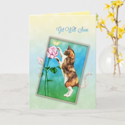 Word snel beter met een speelse kat kaart (Gele Bloem)