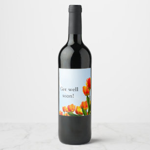 Word snel beter met oranje en rode tulpen wijn etiket