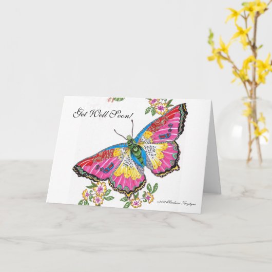 Word snel beter! Vlinder en bloemen Kaart (Gele Bloem)