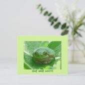 Word snel gezond - groene kikker met glimlach briefkaart (Staand voorkant)