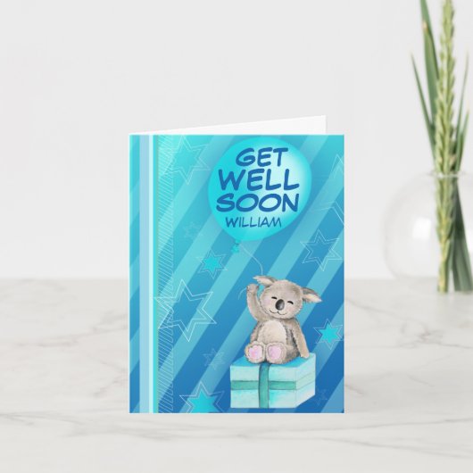 Word snel gezond jongen genaamd Koala Kaart Blue (Voorkant)