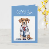 Word snel gezond, Masculine Fun Doctor's Dog Kaart (Gele Bloem)
