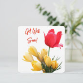 Word snel goed  geel krokus rode tulp plezier feestdagenkaart (Staand voorkant)