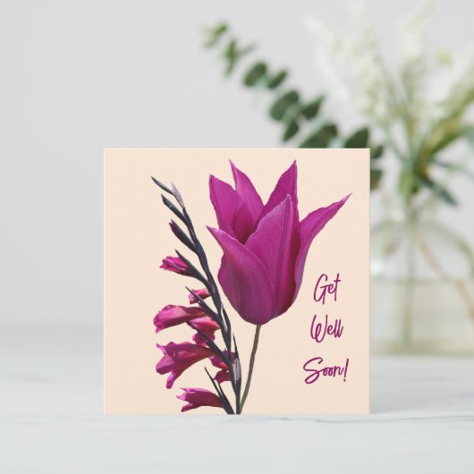 Word snel  roze tulpenbloem bloemig schattig feestdagenkaart (Staand voorkant)