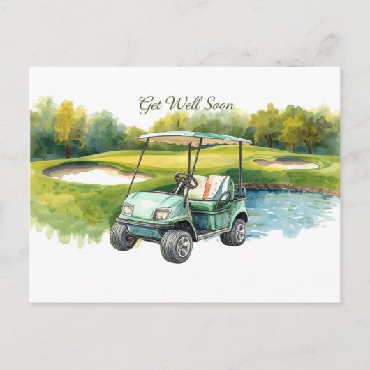Word snel weer beter met Golf Cart op het grasveld Briefkaart (Voorkant)