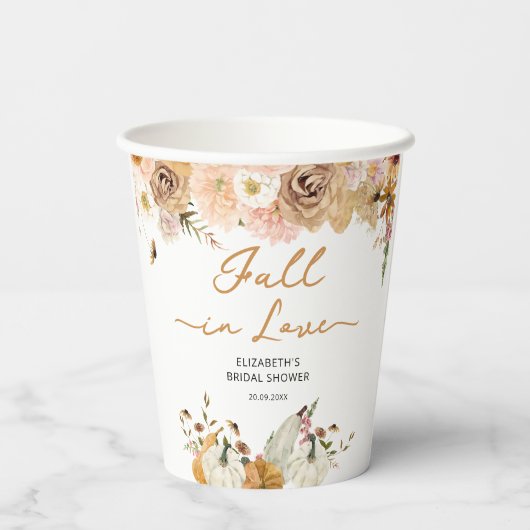 Word verliefd op Pompoen met Bloemrijke Bruidsdouc Papieren Bekers (Achterkant)