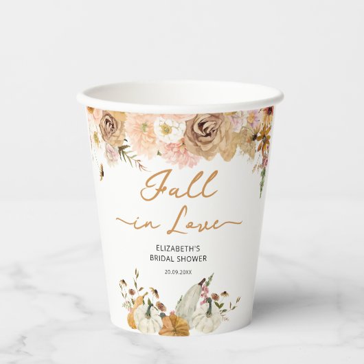 Word verliefd op Pompoen met Bloemrijke Bruidsdouc Papieren Bekers (Voorkant)