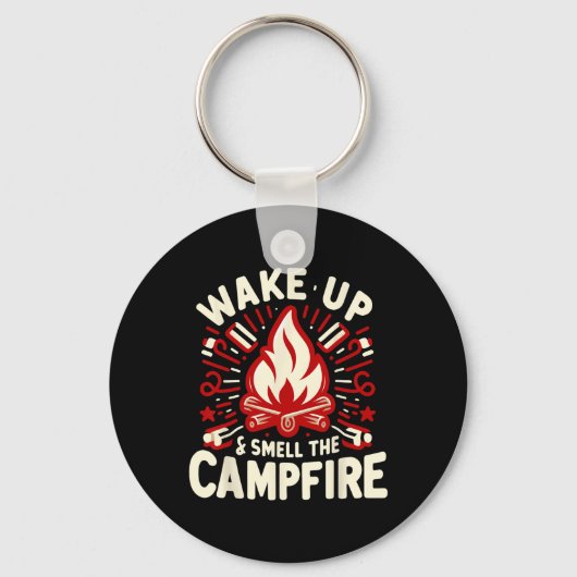 Word wakker en ruik het kampvuur Camping Sleutelhanger (Voorkant)