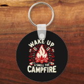 Word wakker en ruik het kampvuur Camping Sleutelhanger (Voorkant)