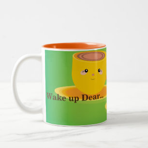 Word wakker lieve gedrukte thee of koffie elegante tweekleurige koffiemok