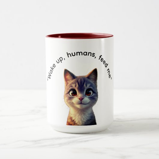 Word wakker mensen voer me kat mok (Midden)