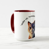 Word wakker mensen voer me kat mok (Voorkant links)