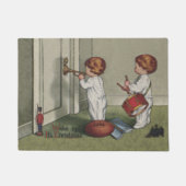 Word wakker met de kerstschattige illustratie van  deurmat (Voorkant)