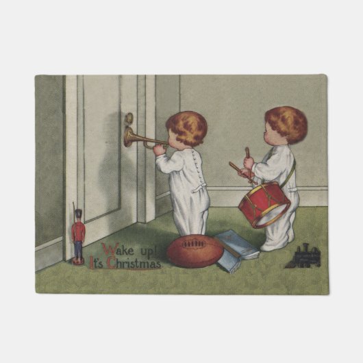 Word wakker met de kerstschattige illustratie van  deurmat (Voorkant)