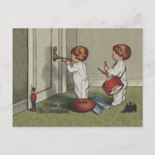 Word wakker met de kerstschattige illustratie van  feestdagenkaart