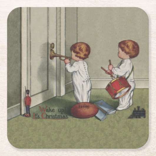 Word wakker met de kerstschattige illustratie van  kartonnen onderzetters (Voorkant)