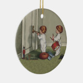 Word wakker met de kerstschattige illustratie van  keramisch ornament (Rechts)