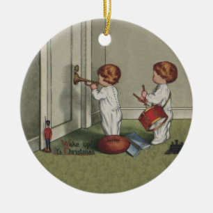 Word wakker met de kerstschattige illustratie van  keramisch ornament