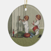 Word wakker met de kerstschattige illustratie van  keramisch ornament (Links)