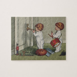 Word wakker met de kerstschattige illustratie van  legpuzzel