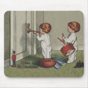 Word wakker met de kerstschattige illustratie van  muismat