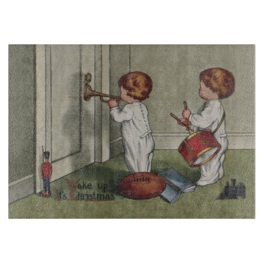 Word wakker met de kerstschattige illustratie van snijplank (Voorkant)