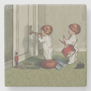 Word wakker met de kerstschattige illustratie van  stenen onderzetter