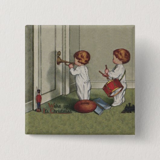 Word wakker met de kerstschattige illustratie van  vierkante button 5,1 cm (Voorkant)