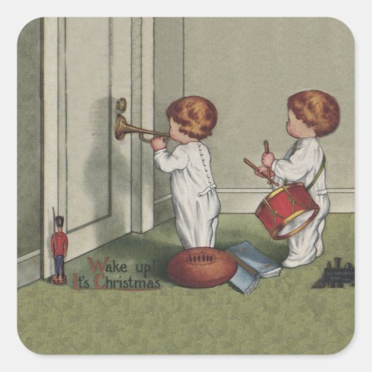 Word wakker met de kerstschattige illustratie van  vierkante sticker (Voorkant)