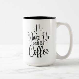 Word wakker Ruik de koffie Typografie Tweekleurige Koffiemok
