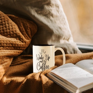 Word wakker Ruik de koffie Typografie Tweekleurige Koffiemok