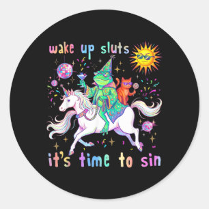 Word Wakker Vrienden Tijd Om Te Zondigen Grappige  Ronde Sticker