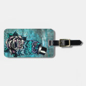 Word Wise tattoo stijl owl op digitale Blauwgroen  Bagagelabel (Voorkant horizontaal)