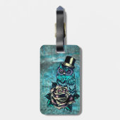 Word Wise tattoo stijl owl op digitale Blauwgroen  Bagagelabel (Achterkant verticaal)