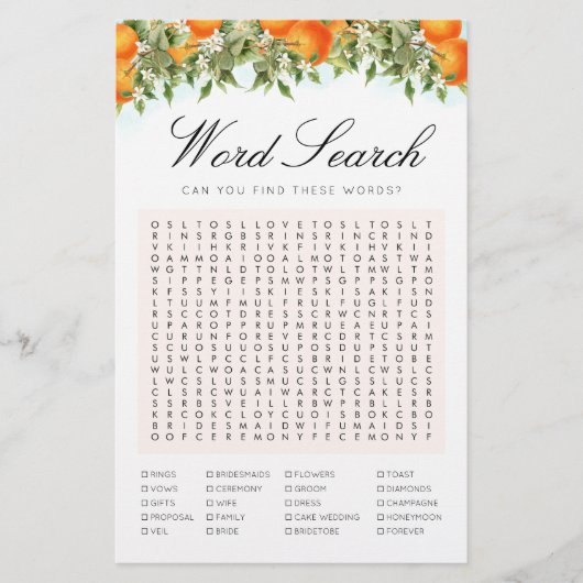 Word Zoeken Sinaasappels Spel Vrijgezellenfeest Ka (Voorkant)