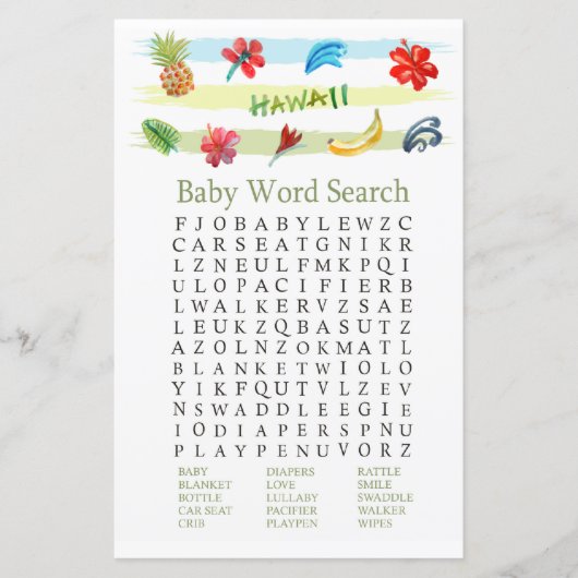 Word-zoekspel in Hawaii Baby shower (Voorkant)