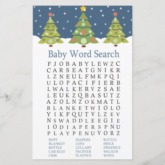 Word-zoekspel met Baby shower met kerstbomen (Voorkant)