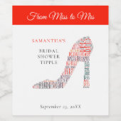 WordArt Schoenennaam Miss naar Mrs Red Vrijgezelle Wijn Etiket (Enkel label)