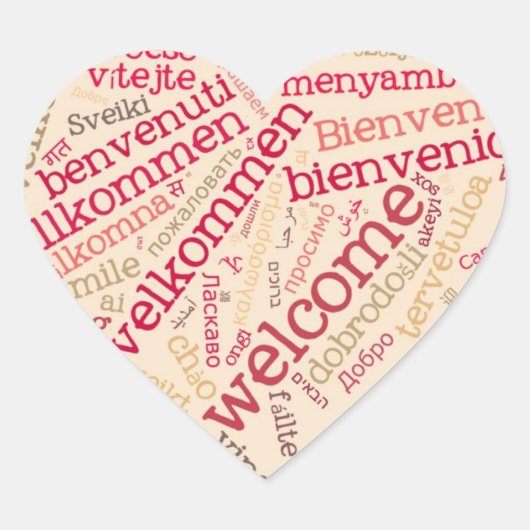 Wordcloud WELCOME Heart Sticker (Voorkant)