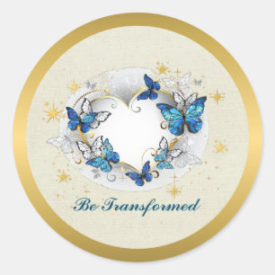 Worden Getransformeerd Citaat Hart en Blauwe Vlind Ronde Sticker