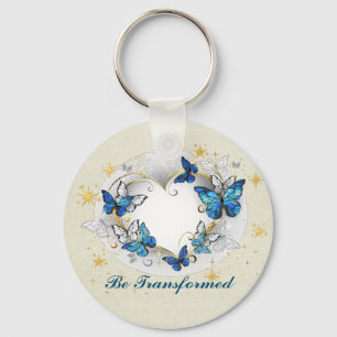 Worden Getransformeerd Citaat Hart en Blauwe Vlind Sleutelhanger