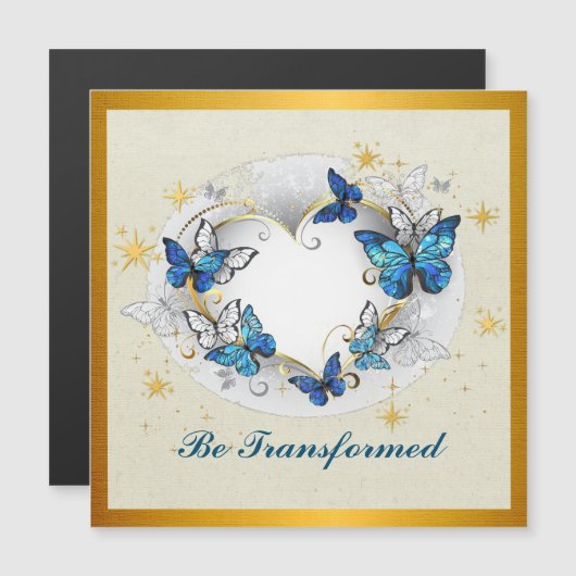 Worden getransformeerd Quote hart en blauwe vlinde Magnetische Uitnodiging (Voorkant / Achterkant)
