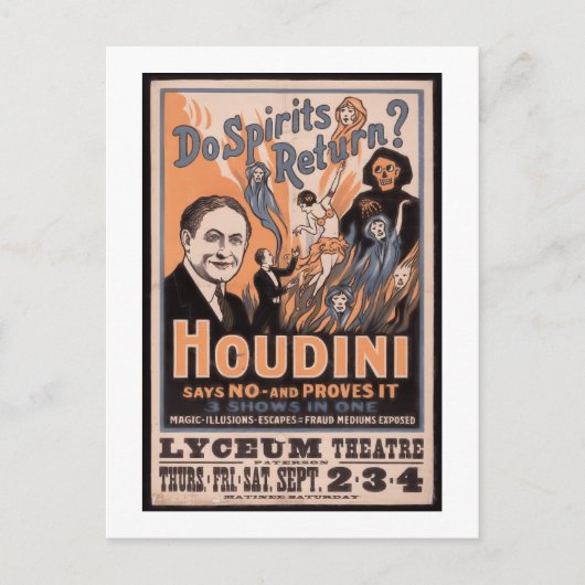 Worden spirits teruggegeven? Houdini zegt nee Briefkaart (Voorkant)