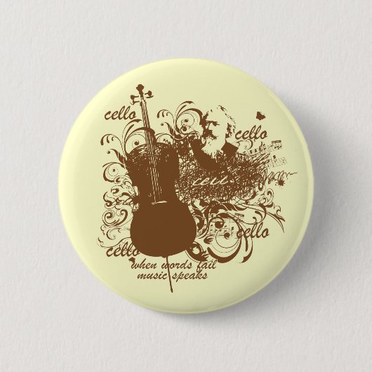 Words Fail Music Speaks Cello Musician Ronde Button 5,7 Cm (Voorkant)