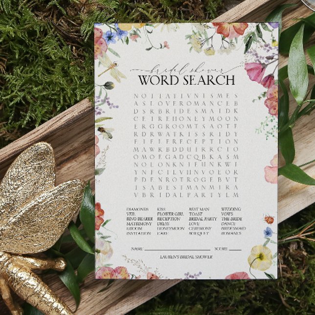 WordSearch Pressed Floral Vrijgezellenfeest Game (Bridal Shower Game!)