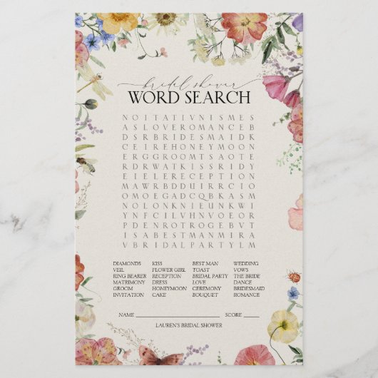 WordSearch Pressed Floral Vrijgezellenfeest Game (Voorkant)