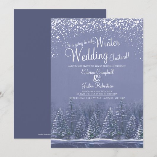 Wordt een winter bruiloft sneeuw meer blauw kaart (Voorkant / Achterkant)