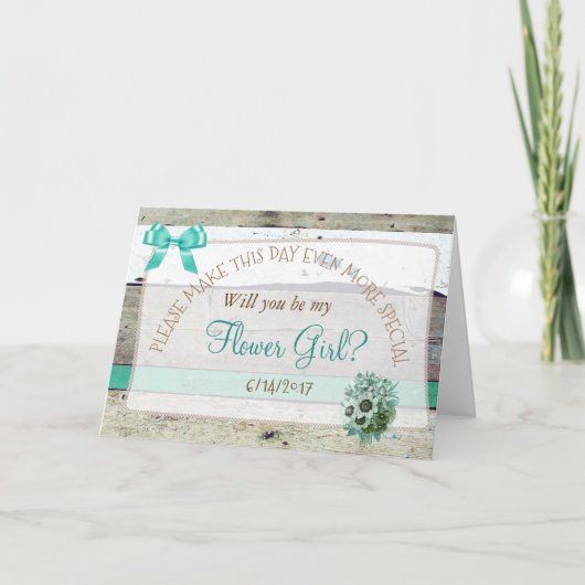 Wordt je mijn Bloemenmeisje Rustic Wood Card? (Voorkant)